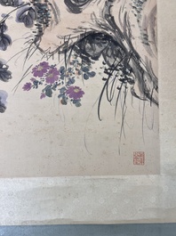 Wang Xuetao 王雪濤 (1903-1982): 'Rocks and flowers', ink and colour on paper, dated 1847