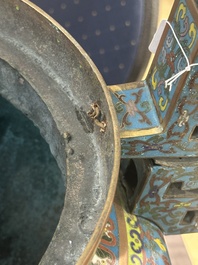 A large Chinese cloisonn&eacute; 'dragon' tripod censer and cover, Republic