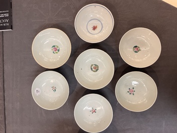 An impressive collection of 53 Chinese famille rose saucers, dishes and bowls, 19th C.