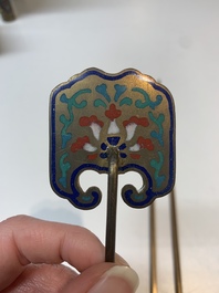 A Chinese cloisonn&eacute; covered censer, a vase with incense tools and a covered box with Arabic inscriptions, Republic