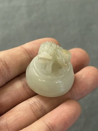 Two Chinese celadon jade censers, a snuff bottle and a two-handled cup, Ming and later