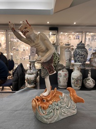 A Chinese famille rose sculpture of Kuixing, 19/20th C.