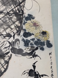 Zhang Daqian 張大千 (1898-1983): 'Crab and chrysanthemum', ink and colour on paper, dated 1948