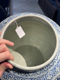 A large Chinese blue and white 'mythical creatures' jar, 'guan', Jiajing/Wanli