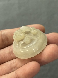Two Chinese celadon jade censers, a snuff bottle and a two-handled cup, Ming and later