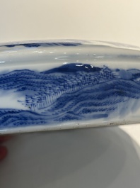 A rare Chinese blue and white cylindrical box and cover for the Chinese or Thai market, Jin Tang Fa Ji 錦堂發記 mark, Daoguang