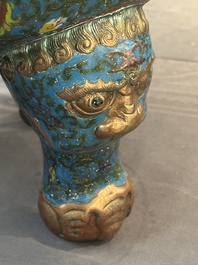 A large Chinese cloisonn&eacute; 'dragon' tripod censer and cover, Republic