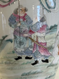 A Chinese famille rose vase with figural design, Qianlong mark, 19th C