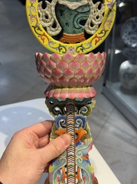 A large Chinese famille rose Buddhist emblem altar ornament, Qianlong mark and of the period