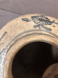 Two Chinese blue and white Swatow jars with dragons and flowers, Ming