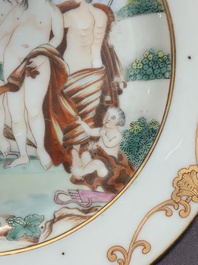 A pair of Chinese export famille rose 'The judgement of Paris' plates, Qianlong