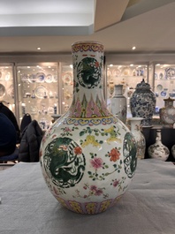 A Chinese famille rose 'dragon' 'tianqiuping' vase, 19th C.