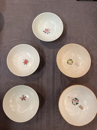 An impressive collection of 53 Chinese famille rose saucers, dishes and bowls, 19th C.