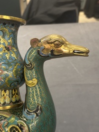 A pair of Chinese cloisonn&eacute; duck-form vases, 19/20th C.