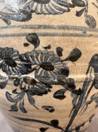Two Chinese blue and white Swatow jars with dragons and flowers, Ming