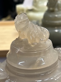 Five Chinese jade and agate incense burners and covers, 20th C.