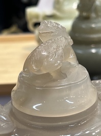 Five Chinese jade and agate incense burners and covers, 20th C.