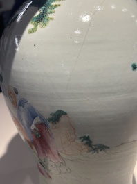 A Chinese famille rose vase, a jardini&egrave;re and a dish, Qianlong and Guangxu marks, 20th C.