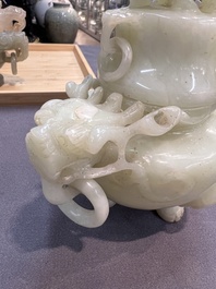 Five Chinese jade and agate incense burners and covers, 20th C.