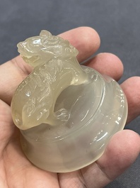Five Chinese jade and agate incense burners and covers, 20th C.