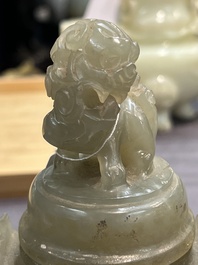 Five Chinese jade and agate incense burners and covers, 20th C.