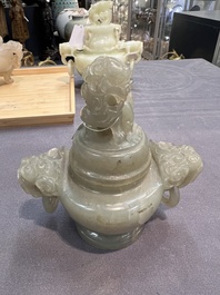 Five Chinese jade and agate incense burners and covers, 20th C.