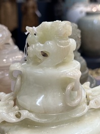 Five Chinese jade and agate incense burners and covers, 20th C.
