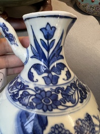 A Chinese blue and white ewer with figures in a landscape, Transitional period