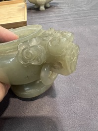 Five Chinese jade and agate incense burners and covers, 20th C.
