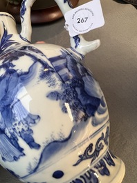 A Chinese blue and white ewer with figures in a landscape, Transitional period