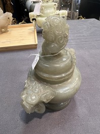 Five Chinese jade and agate incense burners and covers, 20th C.