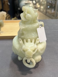 Five Chinese jade and agate incense burners and covers, 20th C.