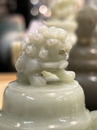 Five Chinese jade and agate incense burners and covers, 20th C.