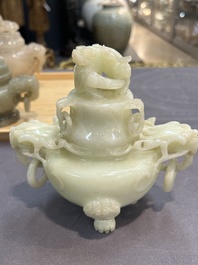 Five Chinese jade and agate incense burners and covers, 20th C.