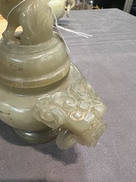 Five Chinese jade and agate incense burners and covers, 20th C.