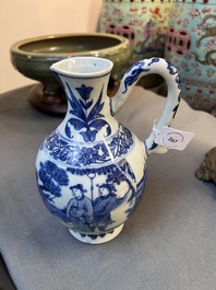 A Chinese blue and white ewer with figures in a landscape, Transitional period