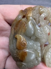 A Chinese jade carving with two Buddhist lions, 19th C.