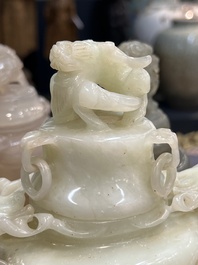 Five Chinese jade and agate incense burners and covers, 20th C.