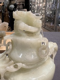 Five Chinese jade and agate incense burners and covers, 20th C.