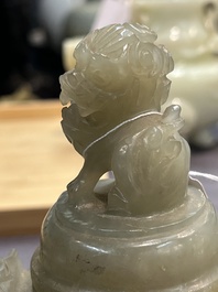 Five Chinese jade and agate incense burners and covers, 20th C.