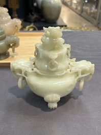 Five Chinese jade and agate incense burners and covers, 20th C.