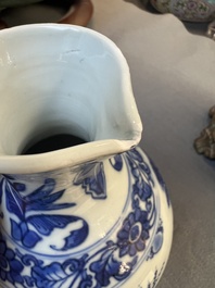 A Chinese blue and white ewer with figures in a landscape, Transitional period
