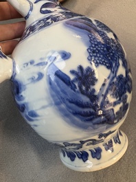 A Chinese blue and white ewer with figures in a landscape, Transitional period