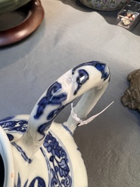 A Chinese blue and white ewer with figures in a landscape, Transitional period