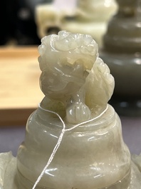 Five Chinese jade and agate incense burners and covers, 20th C.