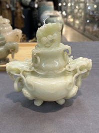 Five Chinese jade and agate incense burners and covers, 20th C.