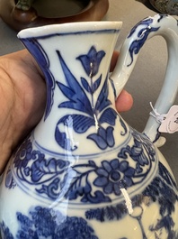 A Chinese blue and white ewer with figures in a landscape, Transitional period