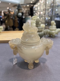 Five Chinese jade and agate incense burners and covers, 20th C.