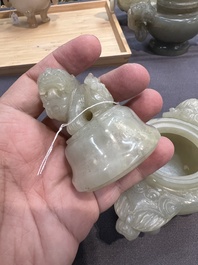 Five Chinese jade and agate incense burners and covers, 20th C.