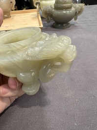 Five Chinese jade and agate incense burners and covers, 20th C.